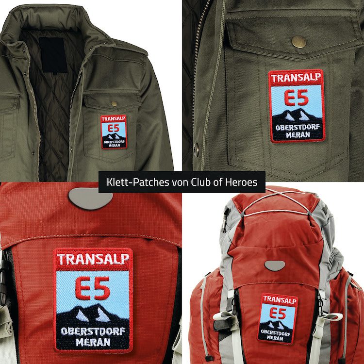 E5 Oberstdorf Meran Alpencross 44 x 58 mm - Aufbügler (rot-blau) – Bild 3